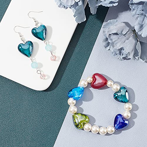 arricraft 20 Pcs 20mm Valentine's Day Heart Beads, Handmade Lampwork Glass Beads for Jewelry Making, Mixed Color