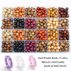 6mm Natural Mixed Wooden Round Loose Beads Jewelry Making KIT with Thread and Needles 960 PCS(12 Wooden, 6mm) - color: 12-Wooden, size: 6mm