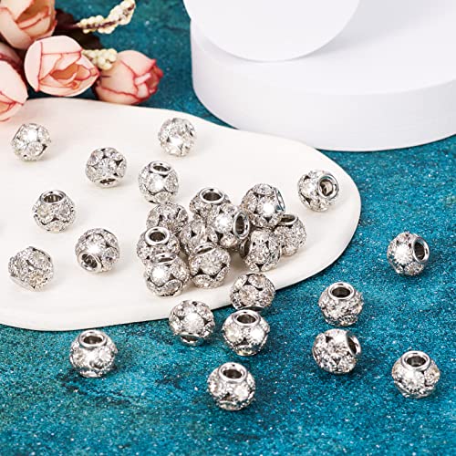 Craftdady 30Pcs Crystal Rhinestone Disco Ball Beads 12mm Rondelle Round Loose Beads Platinum Brass Spacer Beads for Bracelet Necklace Earring Craft Making - color: Platinum-12x10mm