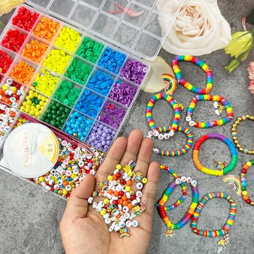 Pride Rainbow Clay Beads Bracelets Making Kit, Love is Love Beads Art DIY Craft Kit, Rainbow Color Jewelry Making Kit Party Supplies, Set of 1 Box