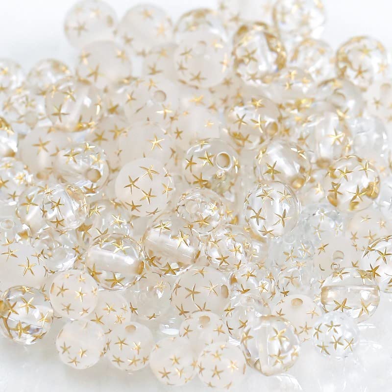 LadayPoa 200pcs 8mm Acrylic Frosted Gold Star Round Beads for Jewelry Making Plastic Bubble Beads Ball Charms for Bracelet Making Necklace DIY Bubblegum Bead Christmas Ornament Gifts - color: frosted 8mm200pcs