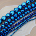 AD Beads Natural Faceted & Smooth Metallic Hematite Round Gemstone Loose Beads 16" 2mm 3mm 4mm 6mm 8mm 10mm (8mm, Metallic Blue (Faceted)) - color: Metallic Blue (Faceted), size: 8mm