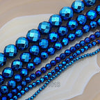 AD Beads Natural Faceted & Smooth Metallic Hematite Round Gemstone Loose Beads 16" 2mm 3mm 4mm 6mm 8mm 10mm (8mm, Metallic Blue (Faceted)) - color: Metallic Blue (Faceted), size: 8mm