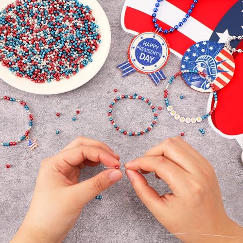DECYOOL Independence Day Beads, DECYOOL 1200Pcs 4mm Patriotic Spacer Beads 4th of July Loose Ball Round Beads for DIY Bracelet Jewelry Making Craft, Red & Silver & Blue - color: Red & Silver & Blue, size: 4mm