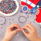 DECYOOL Independence Day Beads, DECYOOL 1200Pcs 4mm Patriotic Spacer Beads 4th of July Loose Ball Round Beads for DIY Bracelet Jewelry Making Craft, Red & Silver & Blue - color: Red & Silver & Blue, size: 4mm