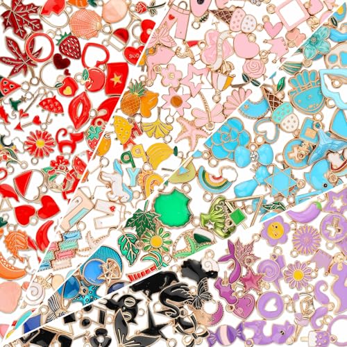 200Pcs Charms for Jewelry Making, Assorted Wholesale Mixed Bulk Metal Earring Bangle Charms for DIY Necklace Bracelet Jewelry Making and Crafting (Enamel Color) - color: Enamel Color