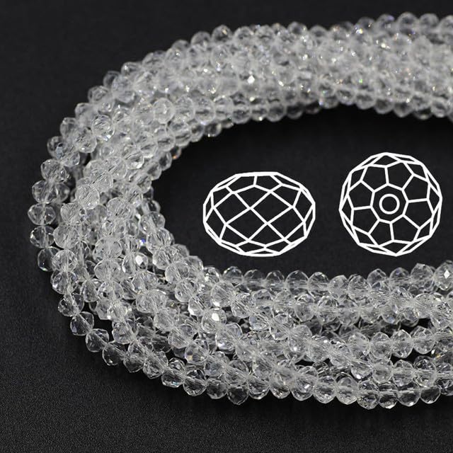 415pcs Rondelle Crystal Glass Beads 2mm 4mm 6mm 8mm Mixed Sizes, Faceted Briolette Spacer Czech Seed Loose Beads for DIY Jewelry Making (Transparent) - color: Transparent
