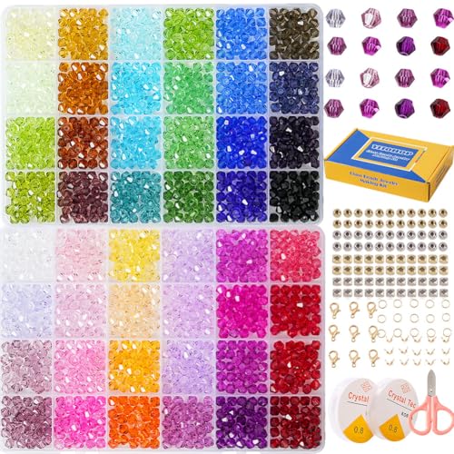 YITOHOP Bicone Glass Beads,1500pcs 48 Colors 6mm Sparkly Crystal Beads, Faceted Bracelet Beads Loose Craft Bead for Friendship Bracelet Necklace Earring Jewelry Making - size: 6mm