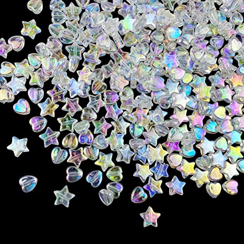 Jmassyang 600 PCS Acrylic Heart Star Shape Beads Clear AB Assortments Flat Bead-in-Bead Loose Beads Spacer for DIY Necklace Bracelet Jewelry Craft Making - color: Clear AB
