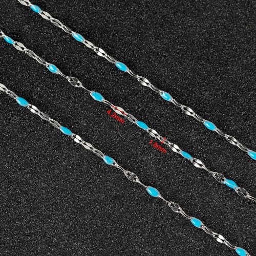 UMAOKANG 5 Meters Silver Chains for Jewelry Making Stainless Steel Necklace Chains Bulk Blue Oil Drip Craft Chain Spool Jewelry Supplies - color: Steel-Blue