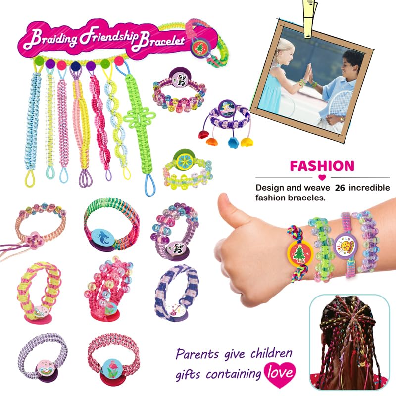 BOLVISEP 2-in-1 Friendship Bracelet Making Kit for Girls Ages 6-12, Arts & Crafts Jewelry Set, DIY String Maker Tool Set with Charm & Stickers, Creative Activity, Best Girls Birthday Gift Kits