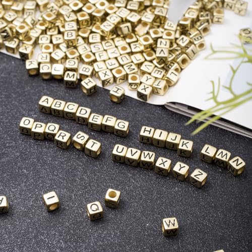 ToBeIT 1000Pcs Letter Beads Gold Letter Bead Acrylic Alphabet "A-Z" Cube Beads for Jewelry Making, Bracelets, Necklaces - color: gold - other