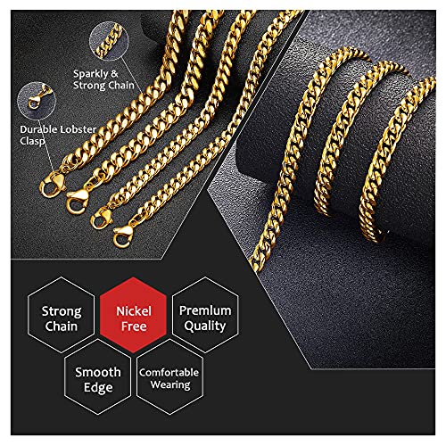 Monily Stainless Steel Mens Cuban Link Chain Silver 18K Gold Chain for Men Hip Hop Mens Jewelry - color: c. 8mm width-gold-plated, size: 36 Inches