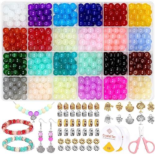753 Pieces Glass Beads Bracelet Making Kit, Shynek 24 Color Glass Beads for Jewelry Making with Spacer Beads, Bail Tube Beads, Charms and Elastic String for Bracelets - color: Multicolor, size: 8mm