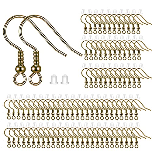 BEADNOVA Fish Hook Earring Hooks 150pcs Earring Findings with Backs for Ear Wire Supplies Ear Post Making DIY (150pcs Copper Earwires and 150 pcs Backs, Total 300pcs) - color: Copper, size: 150pcs
