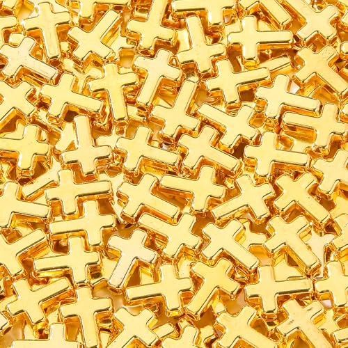 300pcs Cross Beads 12 * 16mm Golden Cross Beads Crosses Spacer Bead Bulk for DIY Crafting Necklace Bracelet Jewelry Making Keychain (Golden) - color: golden