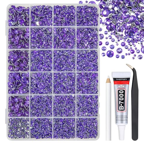 qiipii Dark Purple Crystal Resin Rhinestones w B7000 Jewelry Glue for Bedazzling Crafting 2mm 3mm 4mm 5mm 6mm Flatback Stones Diamonds Crystals Gems for Nails Face Eyes Makeup Tumblers Bottles Crafts - color: Dark Purple, size: Crystal