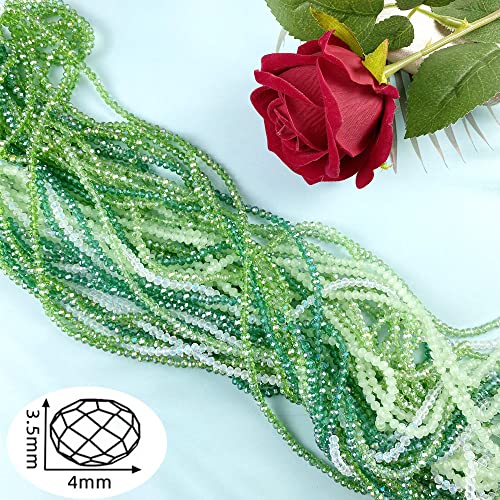 Jmassyang Briolette Rondelle Faceted AB Crystal Glass Beads for Jewelry Making Bracelets Necklaces Earrings (Green Mixed, 4mm) - color: Green Mixed, size: 4mm