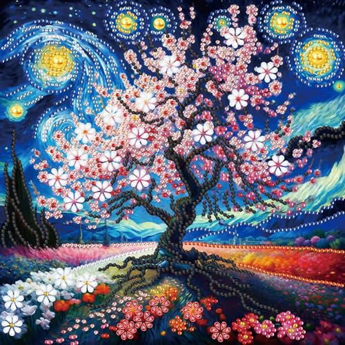 AiYuanzsh 5D Special Shape Diamond Art Kits for Adults, Cherry Blossom Tree Diamond Painting Kit, Starry Sky Style Crystal Rhinestone Diamond Art for Wall Decor Gift, 12×12 Inch - color: Flower Tree