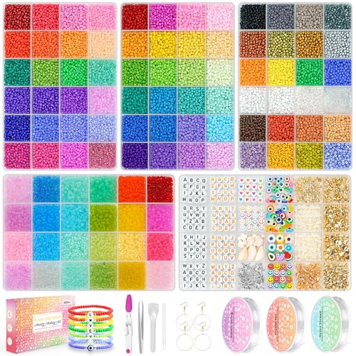 Friendship Bracelet Kit 3mm Seed Beads, 30000 Pcs 8/0 96 Colors Small Glass Beads Embroidery Kit with Letter Bead Charms for Jewelry Making Gifts Necklaces Waist Beads DIY Arts and Crafts for Adults - size: 3mm