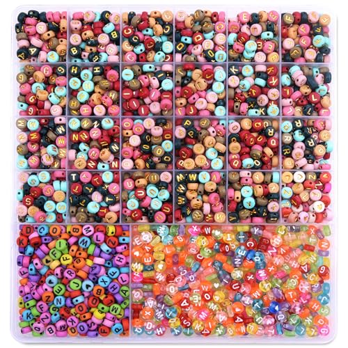 2080PCS Letter Beads,3 Colors A-Z Alphabet Beads for Jewelry Making Friendship Bracelets,Colorful Round Alphabet for Teen Girl (4x7mm) - color: B1#Colorful