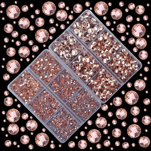 10000Pcs 2-Boxes Mixed Size Hot Fix Round Crystals Gems Glass Stones Hotfix Flat Back Rhinestones with Tweezers and Picking Pencil (Champagne) - color: Champagne, size: 2-Box (10000pcs)