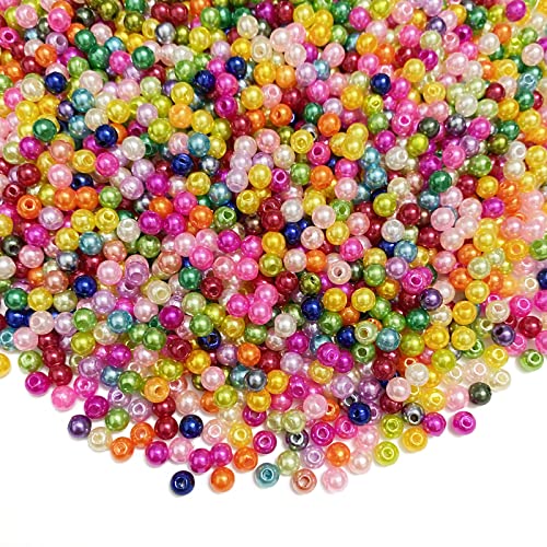 2000pcs Pearl Beads 4mm Round Loose Pearl Beads with Hole for DIY Bracelet Necklace Jewelry Making Supplies Handmade Craft (Mix Colors) - color: Mix Colors