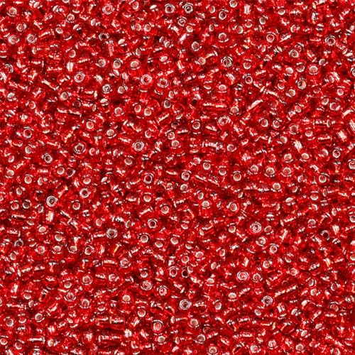 Seed Beads Red 200 Grams About 6500pcs, 3mm 8/0 Glass Craft for Making Earrings, Bracelets, Pendants, Waist Jewelry,DIY Handmade Seed Beads（Red Silver Lined ） - color: Red Silver Lined, size: 3mm