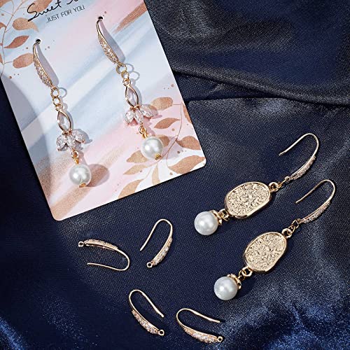 Beebeecraft 1 Box 10Pcs Zirconia Earring Hooks 18K Gold Plated Brass Rhinestone Earwire with Loop French Earring Findings for DIY Dangle Earring Jewelry Making - color: Cubic Zirconia Earring Hooks