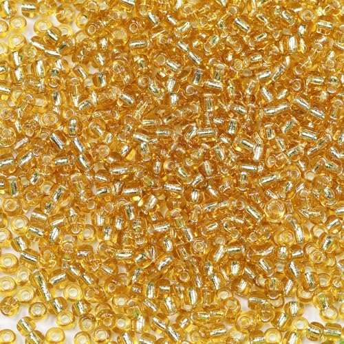 Bala&Fillic Gold Sliver Lined Color Size 4mm Seed Beads About 1200pcs/100Grams in Bag, 6/0 Glass Craft Beads for Making Bracelet and Necklace (Sliver Lined Gold) - color: Gold, size: 4mm