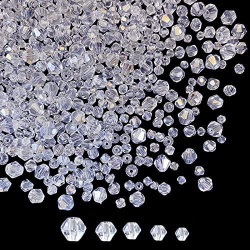 1700pcs Bicone Crystal Beads 2mm 3mm 4mm 5mm 6mm Crystal Glass Bulk Faceted Beads for Necklace Bracelet Earrings DIY Jewelry Crafts Making Supplies(Clear AB) - color: Clear AB, size: 2mm 3mm 4mm 5mm 6mm