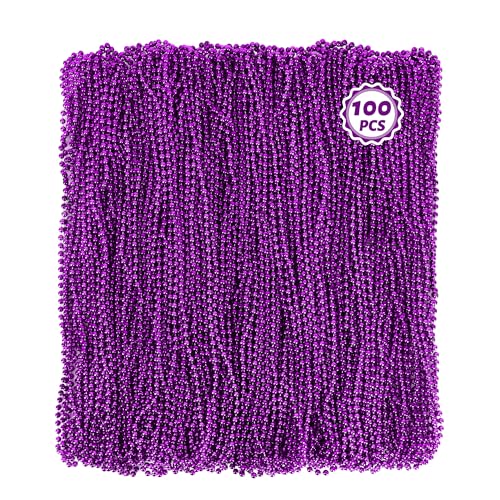 Huskein 100 PCS Purple Beads Necklaces, Mardi Gras Beads, 33" Round Beaded Bulk Parade Accessories Set, Beads For Carniaval Festive Celebrations Party - color: Purple