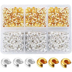 600 Pieces Crimp Bead Covers 4mm Open Half Round Crimp Bead Knot Cover Small Beads for Jewelry Craft Making - color: Gold & Silver
