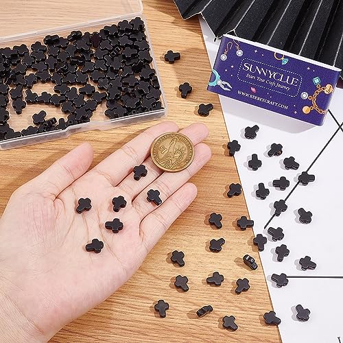 SUNNYCLUE 1 Box 200Pcs Cross Beads Small Black Synthetic Turquoise Stone Easter Holiday Mini Tiny Cross Charms Crucifix Charm Pocket Crucifix in Bulk Loose Spacer Beads for Jewelry Making Kits - color: 200Pcs 8x10mm Tiny Black Cross Beads
