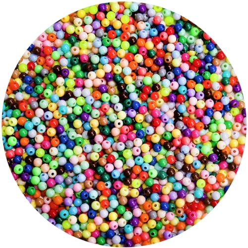 BONNY BOXX 2000PCs 4MM Smooth Mix Colors Acrylic Round Beads, Plastic Resin Bubblegum Balls Chunky Gumball Beads for Necklace and Bracelet Making, Crafting Supplies - color: Smooth Mix Colors, size: 4MM