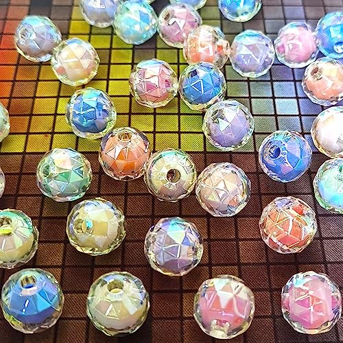 Mixed Lots Shiny AB Color Acrylic Faceted Bead DIY Beading Hairband Bracelets Necklace Craft Embelishment (Mixed Colors-1) - color: Mixed Colors-1
