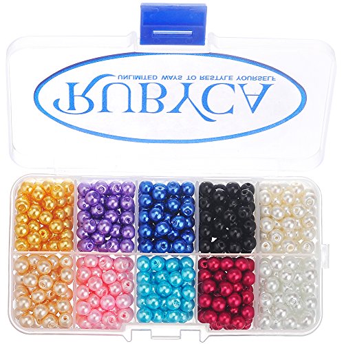 RUBYCA Czech Satin Luster Glass Pearl Round Beads for Jewelry Making, 6mm, Mix Colors, Organizer Box - color: Pearl Luster Mixed Colors #3, size: 6mm