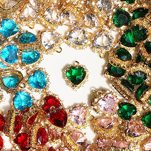 Crystal Zirconia Gold Plated Brass Charms for Jewelry Making Bracelet Necklace Earring Pendant Craft Supplies DIY Accessories - color: HeartA-Green-5Pcs