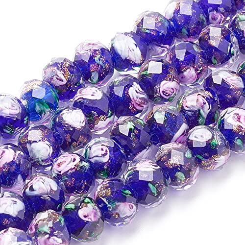 PH PandaHall 60pcs 8~10mm Midnight Blue Rose Lampwork Beads Gold Sand Glass Beads 2mm Hole Flower Glass Beads Floral Handmade Lampwork Beads Round Loose Beads for Rosary Making Jewelry Craft Making - color: Midnight Blue, size: 10mm