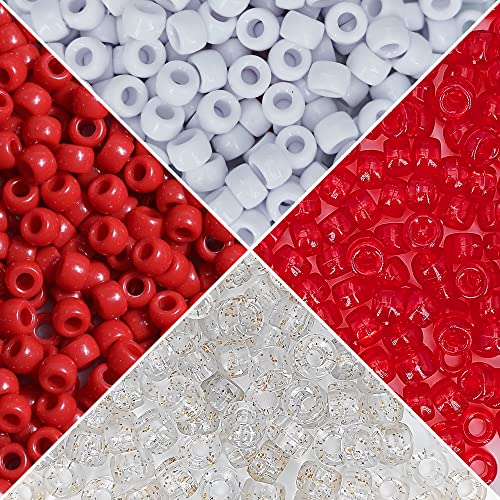 MIIIM 1000PCS 6x9mm Pony Beads Bulk, 4 Styles Red Kandi Beads for Bracelets Making Kit, Hair Braids Crafts for Jewelry Making (Red) - color: Red