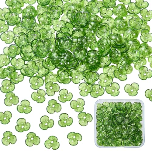 Ornaland 200Pcs Acrylic Flower Bead Caps for Jewelry Making Floral Charms Spacer Beads for Bracelets Necklace DIY Craft(Green Yellow) - color: Green Yellow