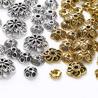 FEBSNOW About 160Pcs Spacer Beads Caps, Bali Style Mixed Tibetan Silver and Antique Gold Flower Bead Caps for Bracelet Necklace Earrings Jewelry Making Supplies - color: antique gold and tibetan silver