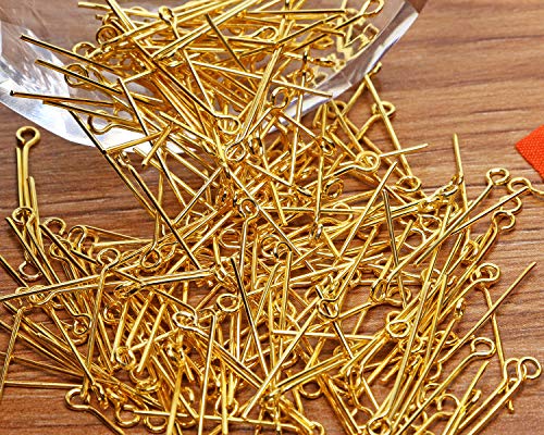 Shapenty 200PCS Mini Metal Wire Eyepins Beading Small Open Eye Head Pins Needles Bulk for DIY Craft Bead Earring Pendant Necklace Bracelet Jewelry Charm Finding Making (24mm/1Inch, Gold) - color: Gold, size: 24 mm