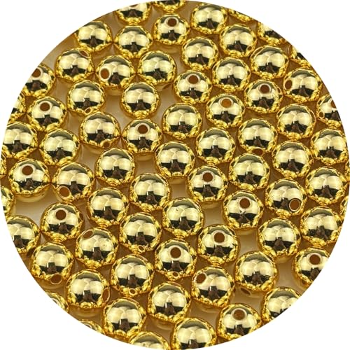 100pcs Gold Plated Round Beads for Craft 12mm Smooth Round Ball Spacer Beads for Jewelry Making DIY Necklaces Bracelets Earrings Decoration - color: Gold, size: 12mm