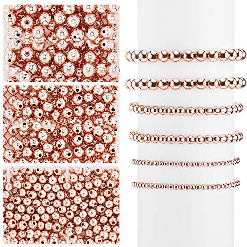 WILLBOND 1200 Pcs Round Spacer Beads for Jewelry Making 4/6/8 mm Smooth Ball Beaded Seamless Loose Ball Embellishments with Holes for Stackable Bracelet Craft(Rose Gold) - color: Rose Gold