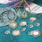 FASHEWELRY 16Pcs Oval Round Bezel Pendant Trays Antique Silver Bezel Blanks Cabochon Setting with Clear Glass Cabochon for Photo Pendant Craft Jewelry Making - color: Oval & Round