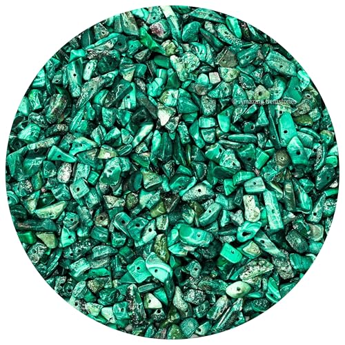 Malachite Pre Drilled Crystal Crushed Chips Beads for Bracelets Making, DIY Handmade Natural Healing Crystals (25 Inch Strand) - color: Malachite