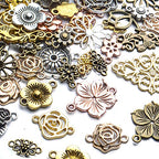 Jewelry Connectors Charms, 100 Gram Flower Tibetan Style Mixed Flower Shape Pendants Metal Beads Link Connector Charms for DIY Earring Necklace Jewelry Making