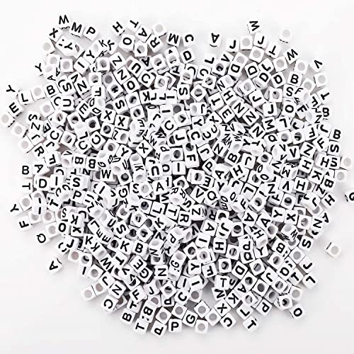 Augshy Alphabet Beads, 1000PCS White Letter & Number Cube Beads for Jewelry Making DIY Necklace & Bracelet (6mm)
