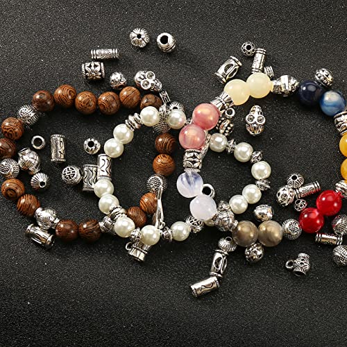 Silver Spacer Beads Metal Alloy Loose Spacer Beads Bulk Random Styles Metal Bead Tibetan Antique Silver Metal Bead for Bracelets Necklace Earring Jewelry Making(mix)